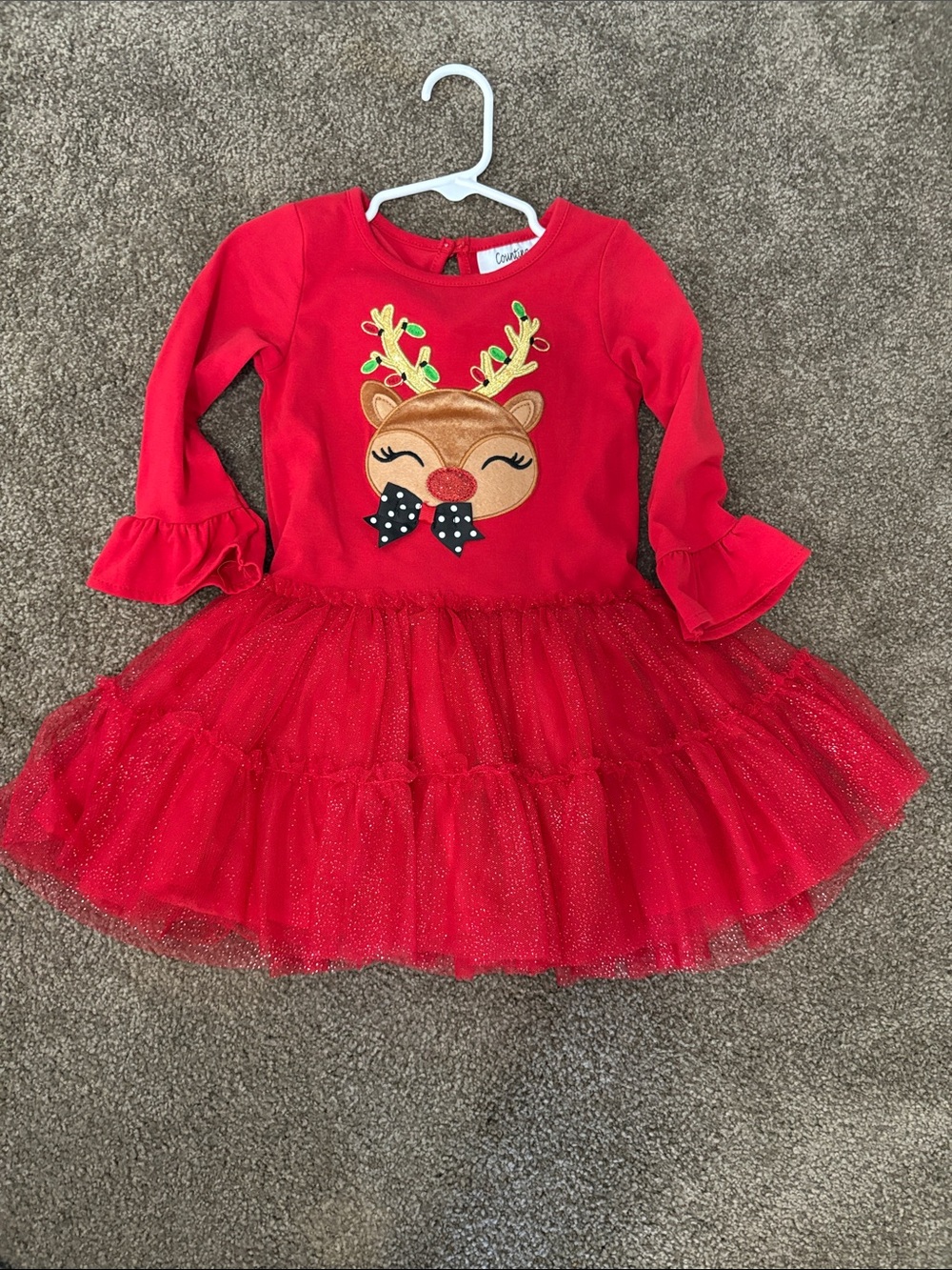 Girls Red Reindeer Tulle Holiday Costume Dress